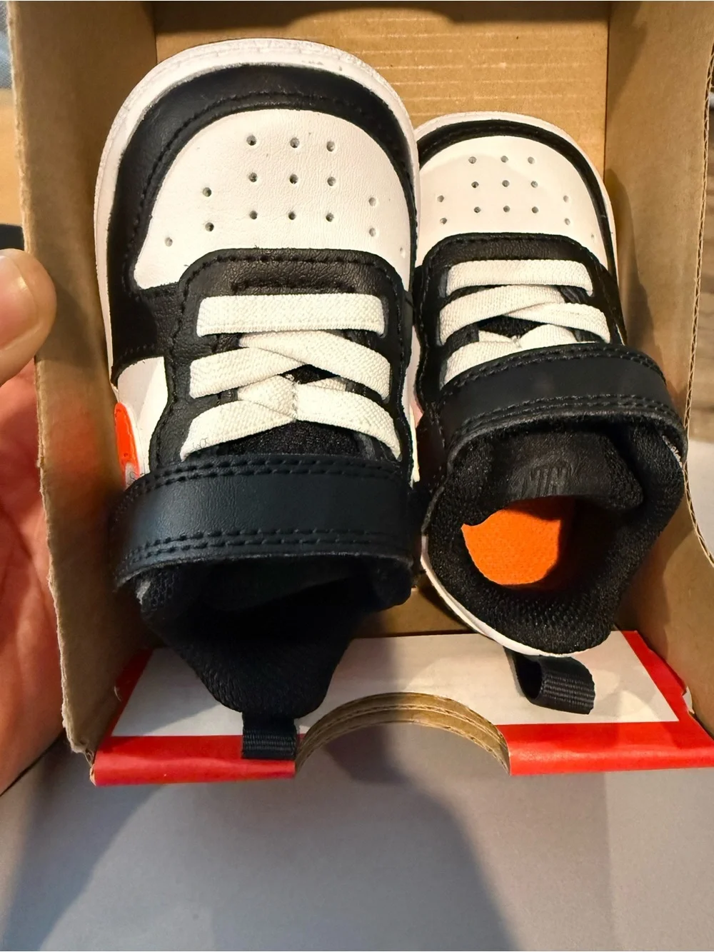 Nike Kids Black White Orange Velcro Low-Top Sneakers